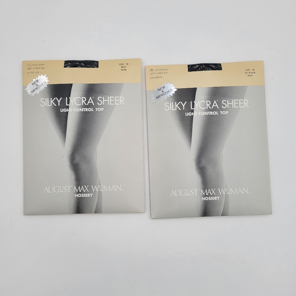 2 Pairs August Max Woman Silky Lycra sheer Size 3X Navy/Jet Black Sandal Foot